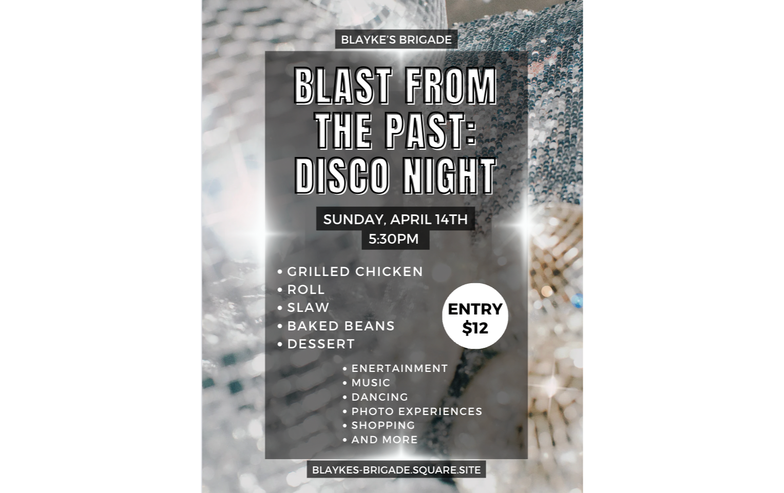 Blast from the Past: Disco Dinner Tickets | Blayke's Brigade