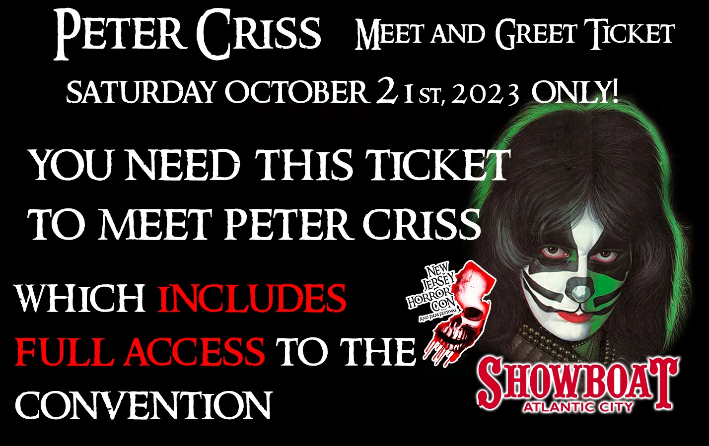 Peter Criss Meet And Greet Ticket Saturday October 21st Only NJ Horror   FaceBook MEETANDGREETPETERCRISS 