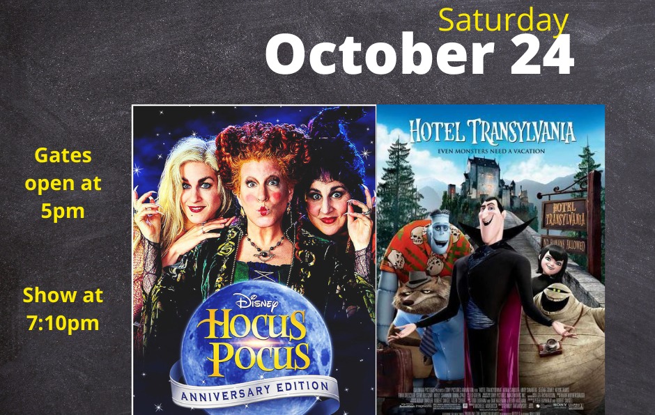 Trunk or Treat event! Showing Hocus Pocus and Hotel Transylvania