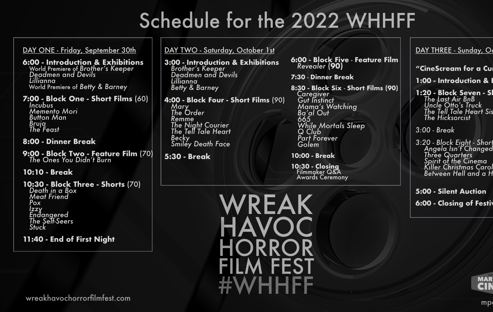 WREAK HAVOC HORROR FILM FESTIVAL Friday, September 30th Tickets only