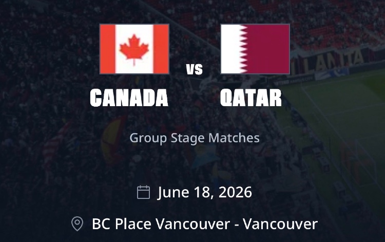 Canada vs Qatar | FIFA World Cup 2026 Tickets | World Cup