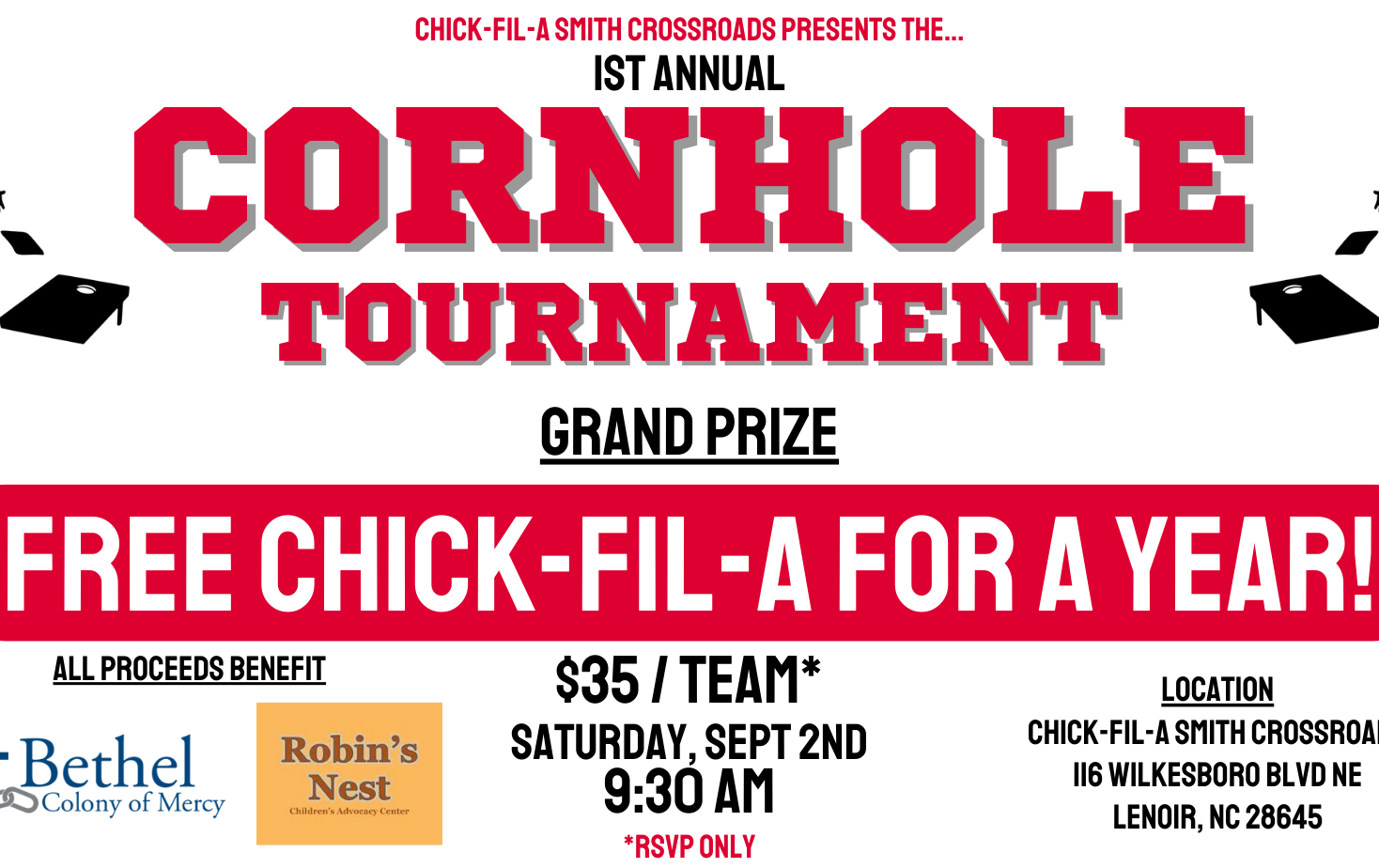 ChickfilA Cornhole Tournament Tickets Deep Holler Farm c/o Chick