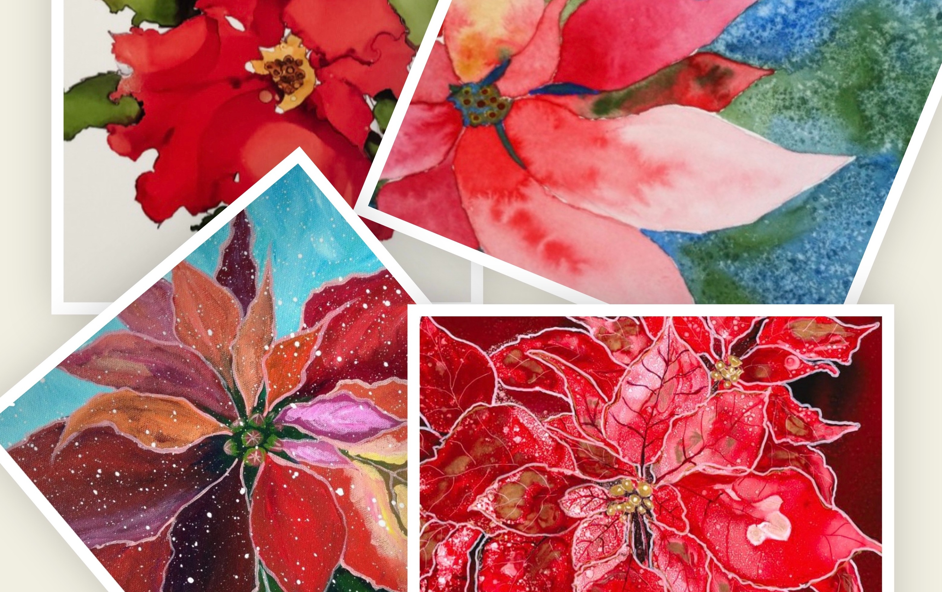 Alcohol Ink Poinsettias on Canvas Class Tickets Canvas and Cork, Wine
